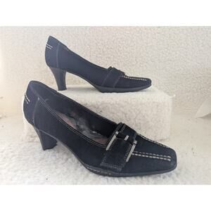 Aerosoles Y2K 2000s black denim suede square toe kitten heels size 7.5